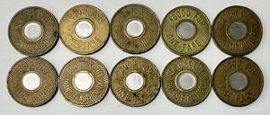 10 New York NYC Subway Transit Token Lot Bimetallic BULLSEYE Plain & SJD Variety