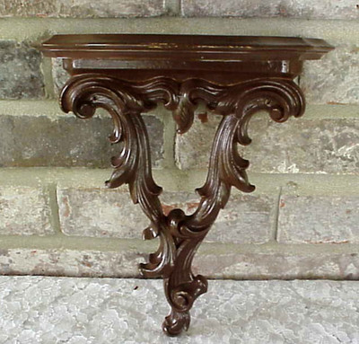 Vintage Wall Shelf Half Moon Scrolls Leaves Plate Groove 10'' Tall Wood? Syroco?