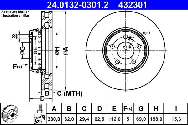 2X Bremsscheibe Vorne Ate 240132 03012 FÜR Mercedes-image