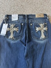 Brand New Miss Me  Cross Embellished Pocket Mid-Rise Bootcut Jeans Size 34x32