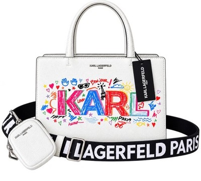 NWT Karl Lagerfeld white purse with colorful letters 