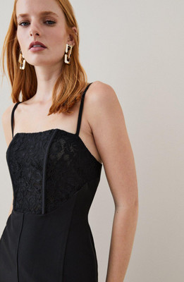 Karen Millen Size 4 Black Lace Corset Midi Pencil Dress Gothic Cocktail Event