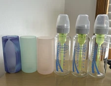 3 Glass Dr. Brown's 8 oz Baby Bottles & 3 Dr. Brown’s Silicone Covers No Nipples