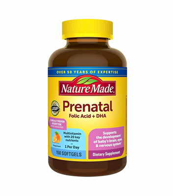 Nature Made Prenatal Folic Acid + DHA Orange Softgels 150 Ct Pregnancy Support