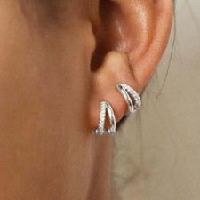 Hypoallergenic Simple double layer Gold Plated Chunky Open Hoop Stud Earrings