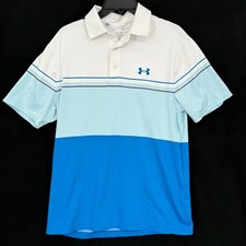 Under Armour Playoff Polo Shirt Mens Medium Blue White Striped Golf 1327037