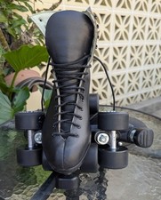 Vintage Riedell Black Leather Roller Skates With Hyper Rollo Wheels 65mm 78A
