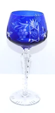 Imperlux Lausitzer Crystal Bohemian Cut to Clear Blue Wine Hock Germany 8"