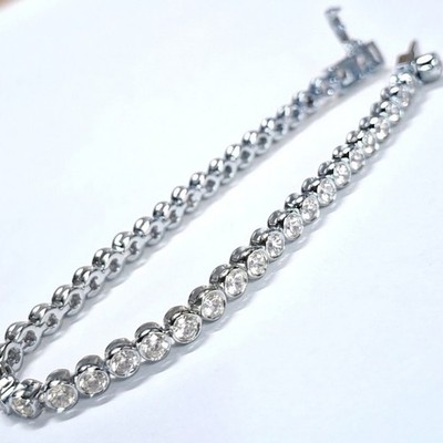 3 mm rund Lab Created Diamant Tennis Lünette Set Armband 14k Weißgold plattiert