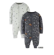 Gerber Modern Moments Baby Boy 2-Piece Gray Space/Fox Coverall Size 0-3M