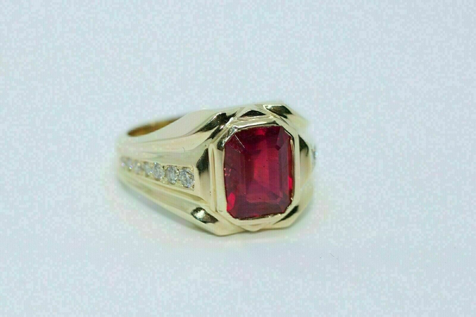 2.50Ct Emerald Cut Lab Created Ruby Men's Ring 14k Yellow Gold Plated ...