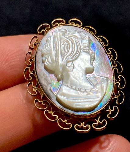 Vintage Abalone Cameo -Pretty Filigree 