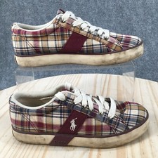 Polo Ralph Lauren Shoes Youth 4 Giles Madras Plaid Lace Up Sneakers Red Fabric