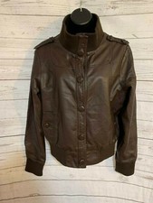 E-vie Women’s Faux Leather Jacket Button Front Brown Size 42