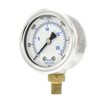 Liquid Filled Lower Mount Pressure Gauge with 2'' Dial, 0-300 PSI, 1/8'' Male NPT