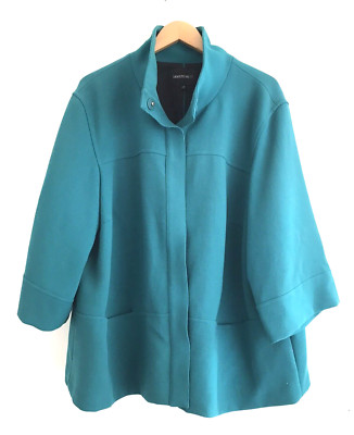 Layfayette 148 Funnel Neck Swing Coat Virgin Wool Blue Snaps Sz 3X Quiet Luxury