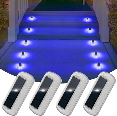 4 Pack Solar Deck Light Outdoor Solar Dock Light Blue Step Lights Fence Lights