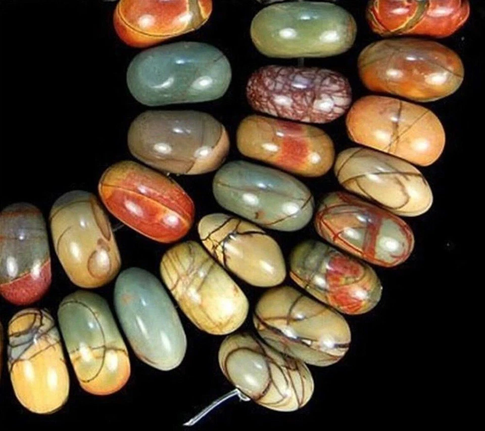 8x12mm Natural Multicolor Picasso Jasper Gemstone Rondelle Loose Beads Strand - Image 2 of 4