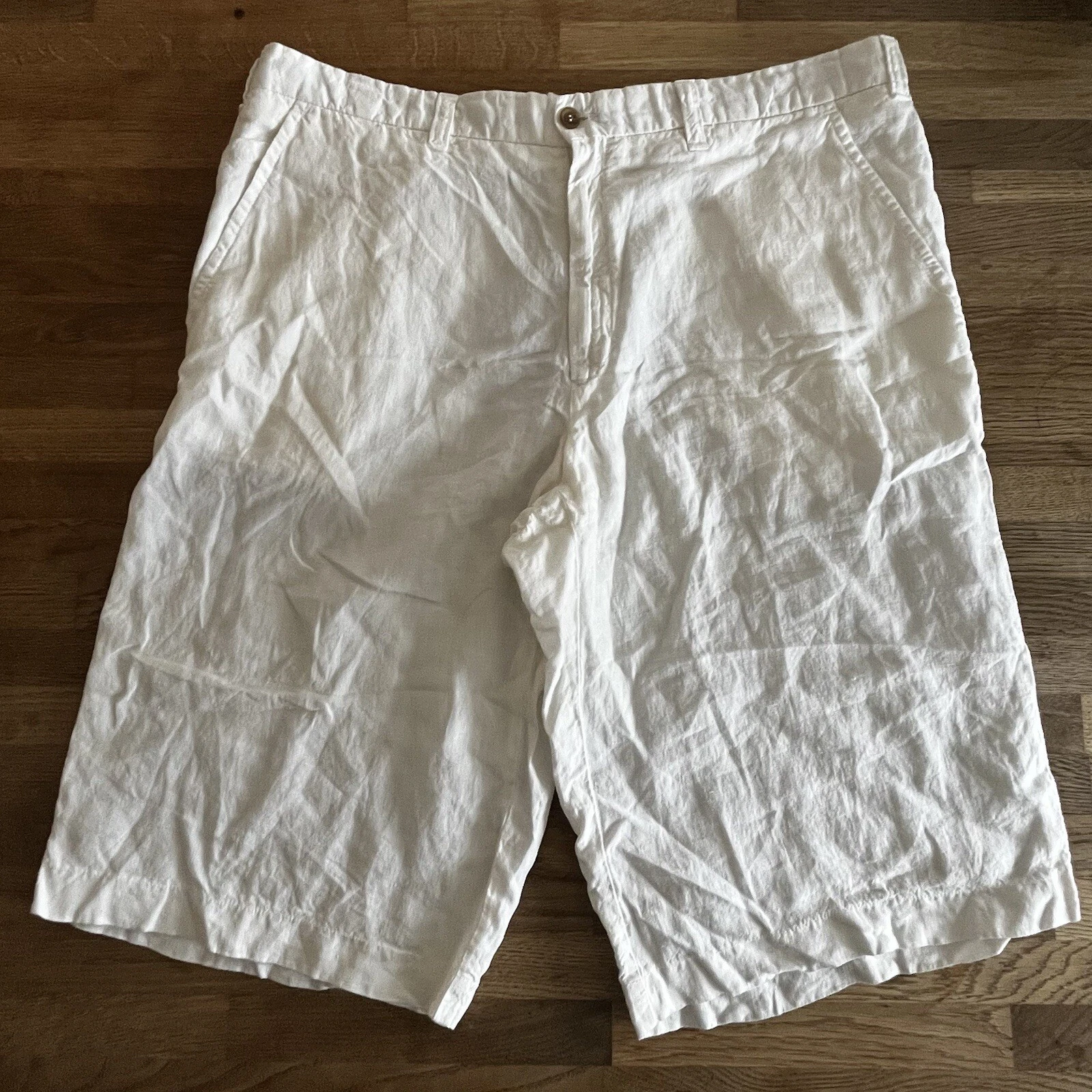 £295 PAL ZILERI MENS WHITE CASUAL SUMMER LINEN SHORTS 39"W 14"L D2