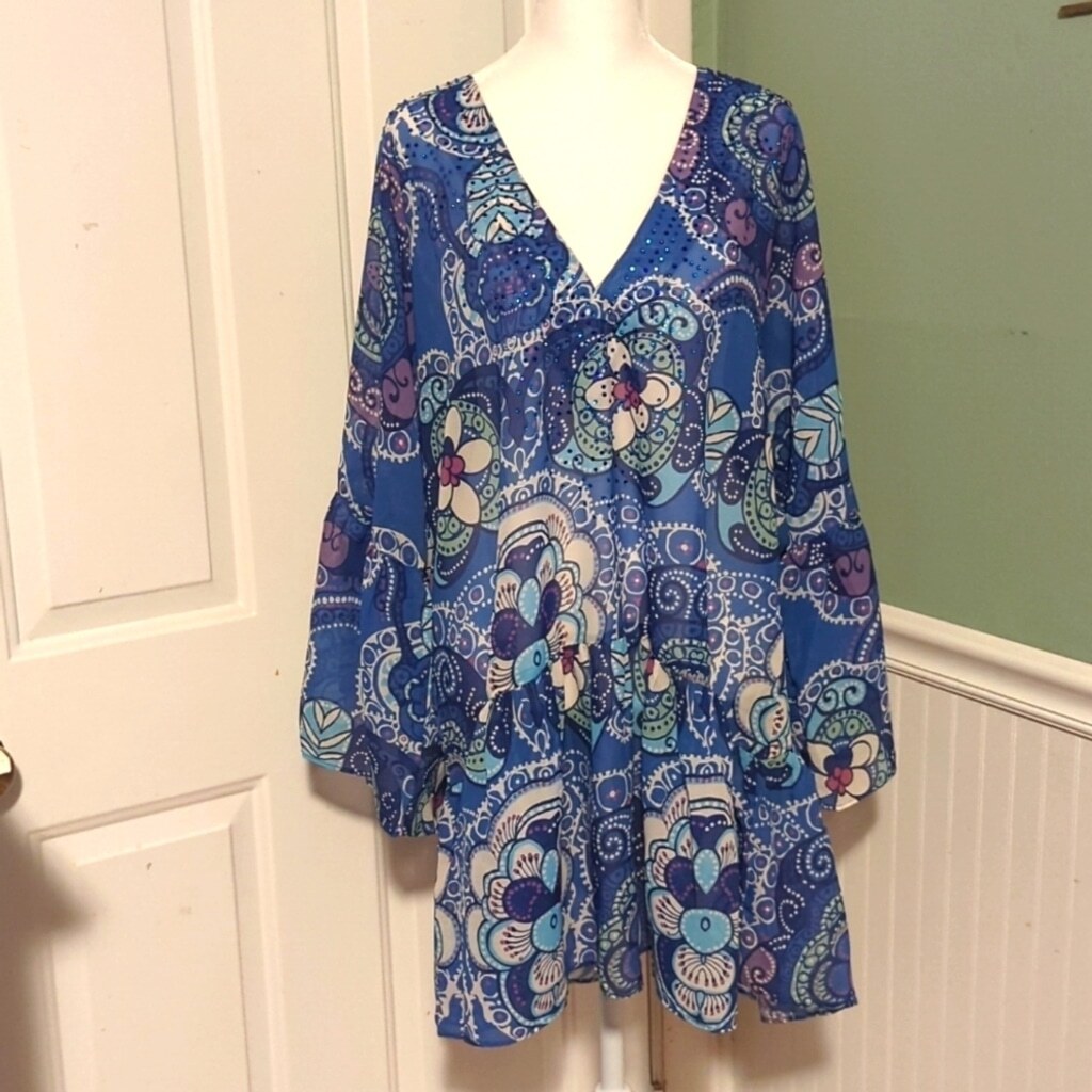 NWT Karen Millen size 8 US Embellished Batik Kimono Sleeve Beach Mini Dress  | eBay