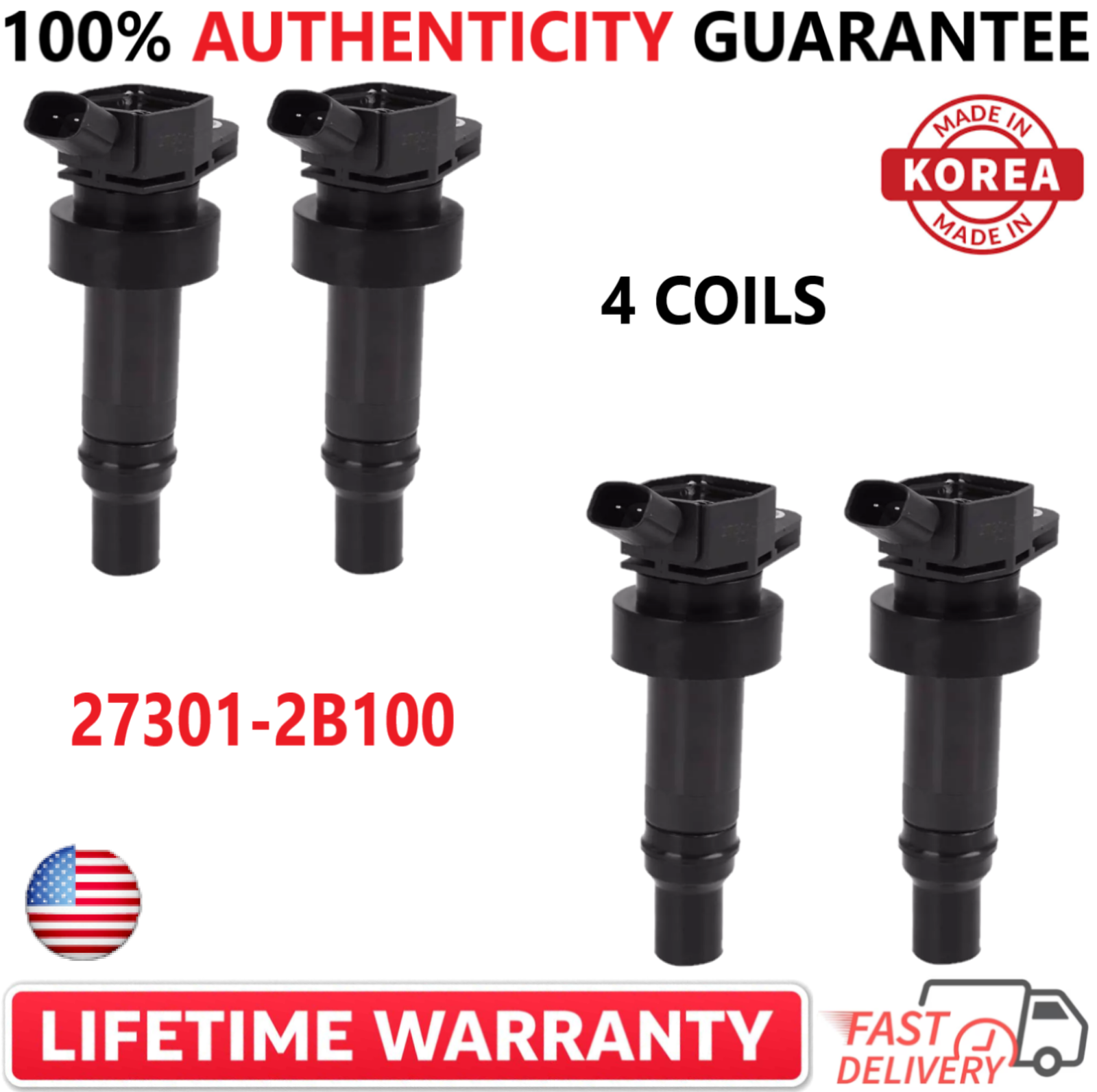 OEM HYUNDAI x4 Ignition Coils For 2013-2019 Hyundai, Kia 1.6L I4, 27301-2B100