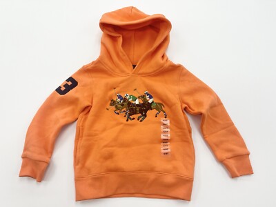 NWT Toddler/Baby Ralph Lauren Polo Hoodie Orange SZ 4T Kids Shirt Top