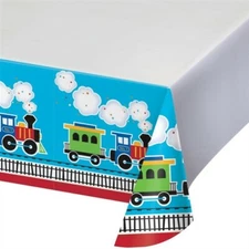 All Aboard the Train Plastic Banquet 54" x 102" Tablecloth Party Tableware