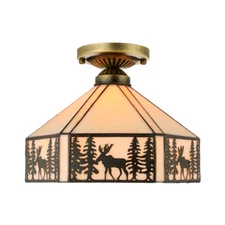 Retro Ceiling Light Flush Mount Cabin Oil Burnished Bronze Deer Lodge Decor NEW