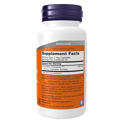 l carnitine 250 mg NOW FOODS L-Carnitine 250 mg 60 Veg Capsules