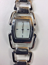 NWT Merona Women's Quartz Watch Silver Tone Mother Of Pearl Dial Bezel