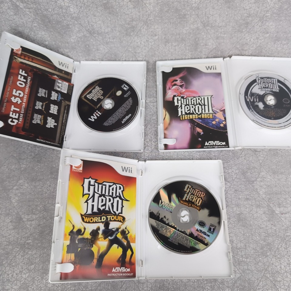 Wii Console Guitar Hero Bundle Games Red Octane Block Head Controllers