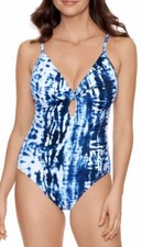 WOMEN'S ONE PIECE BLUE TIE DYE SWIMSUIT by Time and Tru A6