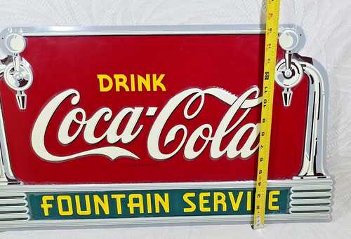 ART DECO VINTAGE STYLE 2004 DRINK COCA COLA FOUNTAIN SERVICE COKE METAL SIGN NEW - Picture 15 of 16