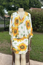 D&G Dolce and Gabbana Sunflower Print Hoodie Batwing Mini Dress Sz M