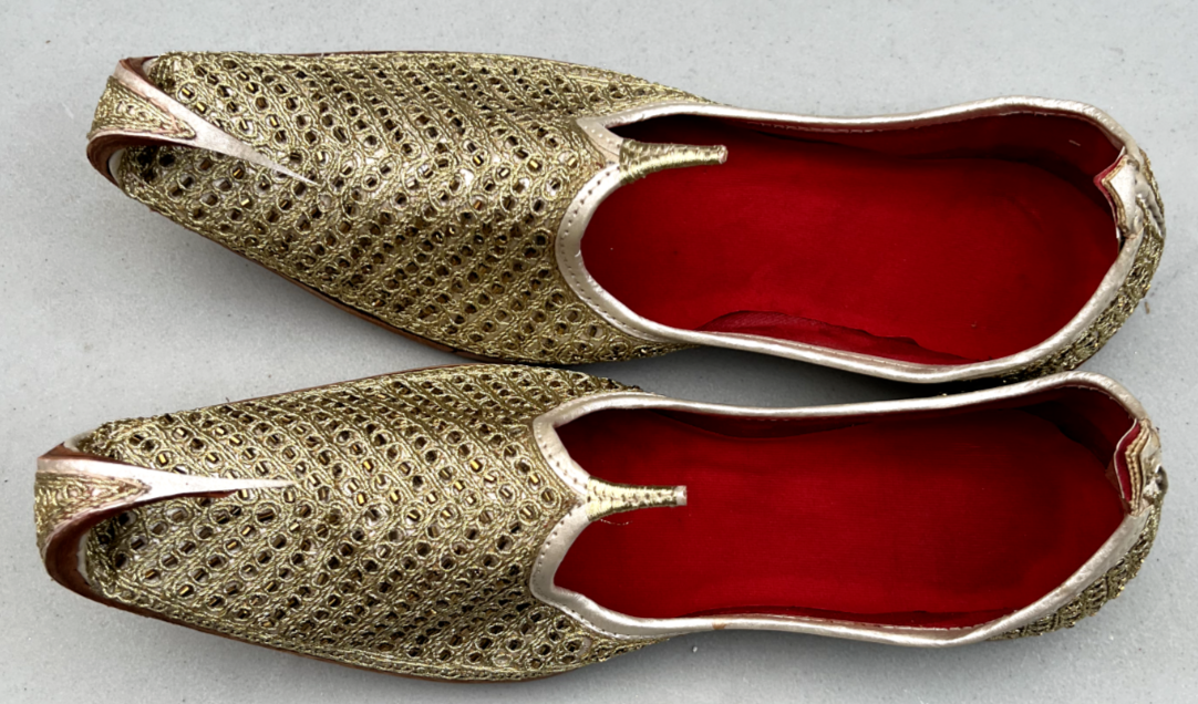 PANTOFOLA D’ORO Uomo matrimonio festa fatto a mano perline tradizionali lavoro pelle Khussa Mojari US 7 5