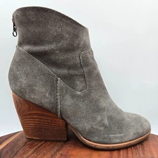 Kork Ease Lapra Boots Womens 9M Gray Brown Suede Chunky Wooden Block Heel Bootie