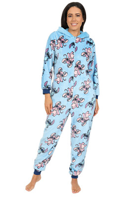 Disney Damen Stitch & Angel blau Fleece Schlafanzug Damen All in One