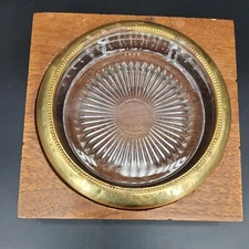 Vintage Cigar Brass Rim Glass SOLID WALNUT Thick Square Park Sherman Ashtray USA