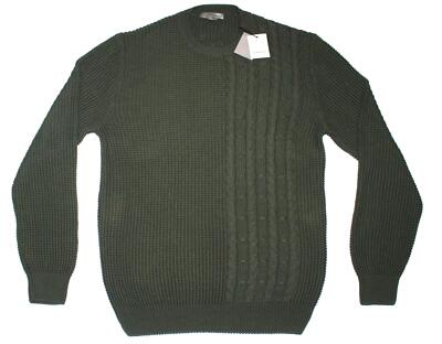 New $650 CORNELIANI Chunky Knit Crewneck Sweater Men Medium M EU 50 Cable GREEN