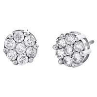 10K WeißGold Rund Diamant Blume-Stud 9Mm Zacken Set BüNdel Ohrringe 1.50 Karat