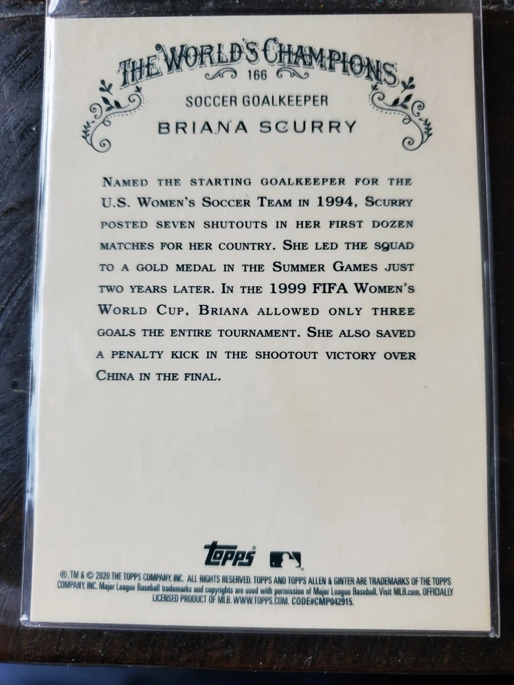 Briana Scurry 2020 Topps Chrome Allen & Ginter 166 Refractor SP Soccer MINT - Image 2 of 2