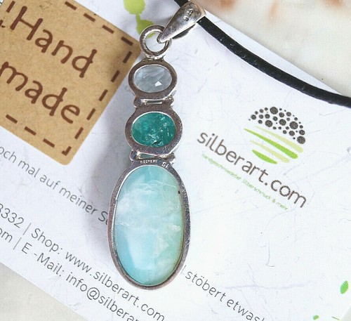 Groß Kettenanhänger Multistone Schlicht Design Silber Larimar Apatit Topas Blau - Bild 7 von 7