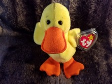 New 1993 Quackers Retired TY Beanie Baby PVC Pellets Tag Error Yellow Duck Toy  