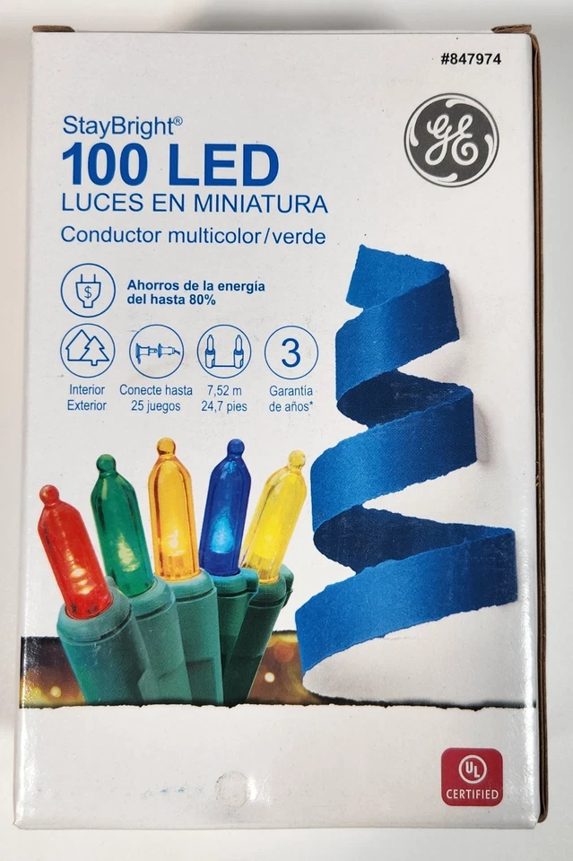 GE Stay Bright 100 Miniature LED Energy Saver Multi Color Christmas Lights 24.7' - Image 2 of 2