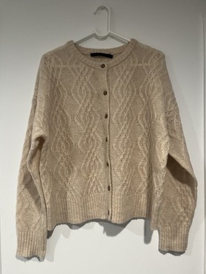 Jenni Kayne Crewneck Cardigan Beige/Light Brown Size Small Alpaca Wool