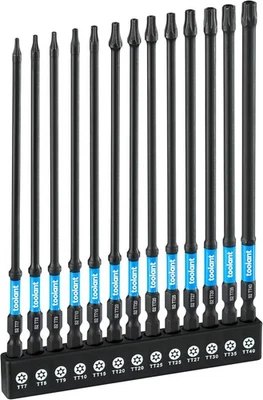 Toolant 6" Impact Long Torx Bit Set 13pcs (TT7-TT40), 1/4 Hex-Shank S2 Steel
