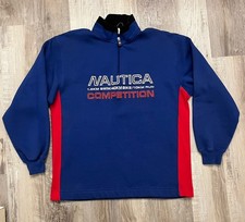 Vintage 90s Nautica Competition 1/4 Zip Pullover Mens Large Blue Red Y2K