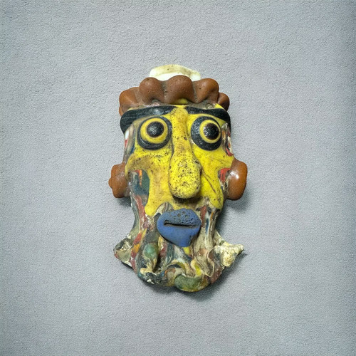 Rare Ancient Phoenician Mosaic Glass Face Amulet Pendant (44mmx71mm)