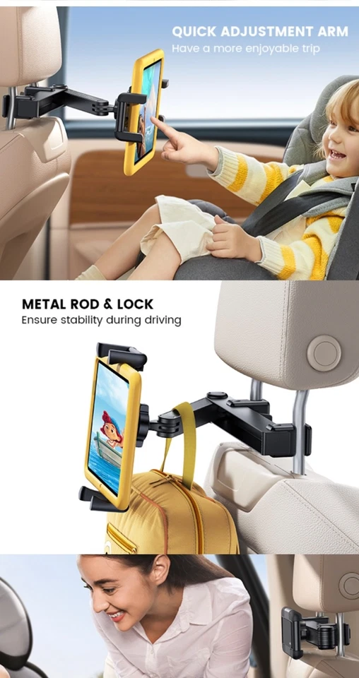 Lamicall Car Headrest Tablet Phone Holder Mount Universal 12”+ Steel Fold IPAD  - Image 4 of 4