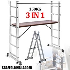3 IN 1 Multipurpose Aluminium Scaffold Platform Folding Ladder&2 braces+2X Wheel